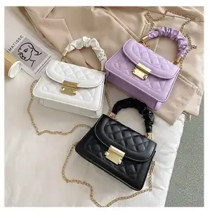 2022 Korean Diamond Lattice Shoulder Small Bag Women's Messenger Small Square Chain Hand Bag Wholesale PU Ladies Handbag