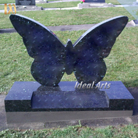 Pierre tombale verticale en granit noir simple, design américain, pierre tombale en granit avec papillon, Ideal Arts