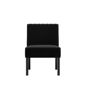 Poltrona in Velluto Nero con Schienale Trapuntato e Gambe in Legno, Sedia Contemporanea per Soggiorno - Product Image 1