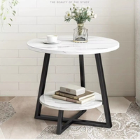 Table basse ronde multifonctionnelle moderne à double couche en acier pour café et thé