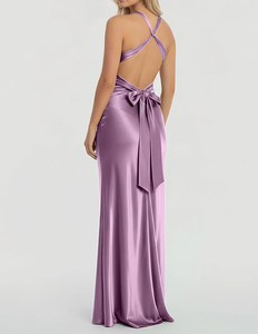 Elegante Vestido Largo de Satén para Mujer, Estilo Halter, Color Sólido, con Fruncido, OEM ODM Personalizado - Product Image 2
