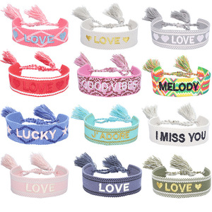 Pulseras de inspiración con letras bordadas de algodón para mujer Love Dream Hope Lucky Letter pulseras tejidas a mano con borlas regalos de <span class=keywords><strong>amistad</strong></span> - Product Image 2