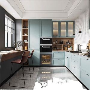 Armoires sur mesure haut de gamme aux tons froids, ensemble complet de rangement d'armoires, design d'armoires ouvertes, pour les grands appartements commerciaux - Product Image 2