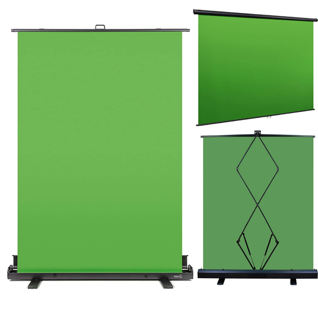 Background Green Muslin Screen Pull-Up Chroma Key Panel with Stand for Video Conference and Photographic Studio (Custom Size)