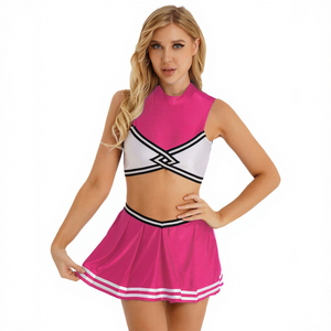 Pink Cheerleading Uniform Set Crop Top Skirt Adult Women's Dance Team Kit Custom LOGO Design Wholesale Rhinestones Dance <b>Dress</b> - Product Image 2