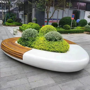 Banco de Madera Curvo G074 con Jardinera Integrada de FRP, Silla de Exterior Ecológica, Duradera y de Alta Gama para Escuelas y Hospitales - Product Image 1