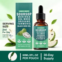 Gouttes liquides de corossol, moringa, mousse de mer, oignon d'oreille-de-zebre, curcuma et huile de nigelle 60ml – Complément alimentaire OEM Marque Privée