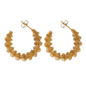 Big C hoop earrings stainless steel gold plated hemp flower women's earrings Ins fashion jewelry