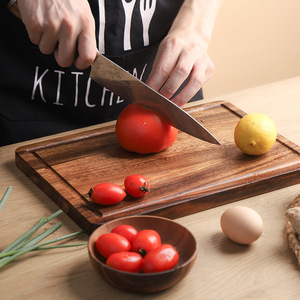 Tabla de cortar de madera de acacia ranurada, tabla de cocina de madera maciza para alimentos de bebé, tabla de cortar de madera para frutas, cocina - Product Image 3