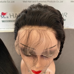 Perruque Full Lace en dentelle transparente couleur naturelle, perruque Full Lace à raie libre avec tresses, perruque en dentelle de haute qualité à ondulations naturelles et petits nœuds - Product Image 2