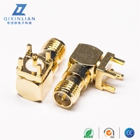 Conector RF hembra de ángulo recto RP SMA chapado en oro de 90 grados, conectores coaxiales internos roscados externos