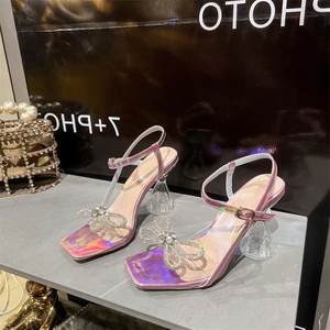 2025 Women's Fashion Rhinestone Bowknot High Wine Glass Sandals <b>Pointed</b> <b>Toe</b> Breathable for Summer Autumn Wedding Parties - Product Image 1