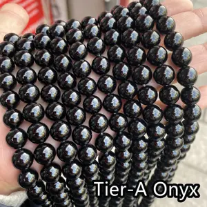 Grosir Tier A AB + Polish Matte kualitas tinggi polesan batu akik hitam manik Onyx bulat longgar untuk pembuatan perhiasan DIY