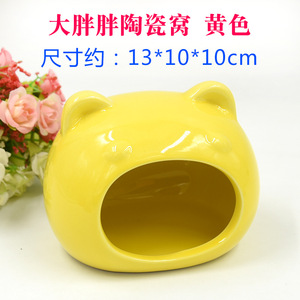 Nido de cerámica para hámster con forma de cabeza de gato, cama grande y acogedora para mascotas, para interiores, refrescante para el verano, en amarillo, azul, rosa y blanco. - Product Image 4