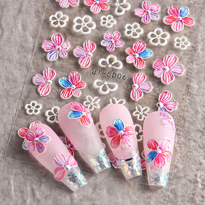 Summer Nail DIY Decorations 5D Embossed Pink <b>Flower</b> Nail <b>Stickers</b> for Beauty Nail Art - Product Image 2