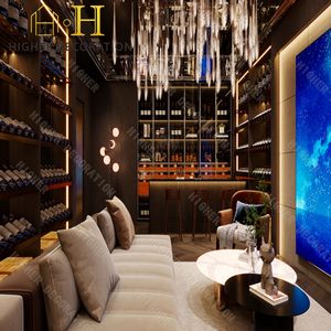 Hochwertiger, Maßgefertigter Humidor-Schrank für Zigarren, Wandmontiert, im Design einer Zigarrenlounge mit Wein-Vitrine aus Holz - Product Image 2