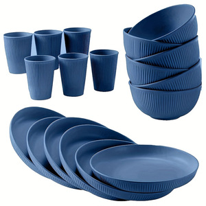 Juego de Tazón, Taza y Plato de Paja de Trigo a Rayas Younis (18 Piezas) - Juego de Cubiertos de Plástico Aptos para Microondas - Product Image 3