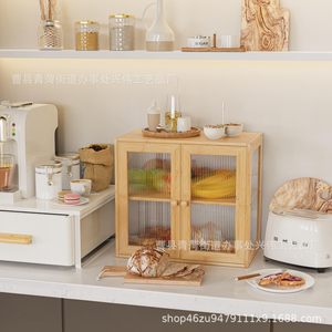 Boîte à pain en bambou à double porte avec vitrine en verre, rangement alimentaire pour cuisine, pour toasts, fruits, légumes et assaisonnements - Product Image 3
