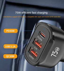 <span class=keywords><strong>Chargeur</strong></span> de voiture triple port haute qualité 75W, <span class=keywords><strong>chargeur</strong></span> <span class=keywords><strong>rapide</strong></span> double USB PD30W type-C avec emballage pour Samsung <span class=keywords><strong>Huawei</strong></span> Xiaomi, adaptateur secteur - Product Image 6
