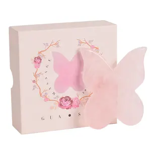 사용자 정의 로고 지원 천연 고품질 나비 모양 핑크 로즈 쿼츠 guasha 선물 상자
