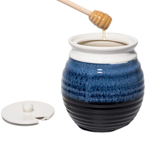Pot à miel rustique en céramique <span class=keywords><strong>bleu</strong></span> lune personnalisé avec couvercle - Product Image 5