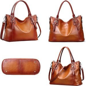 Bolso de Mano de Cuero Genuino para Mujer, Bolso Tote, Bolso de Hombro, Bolso Satchel, Bolso Hobo con Asa Superior, Cierre de Cremallera - Product Image 4