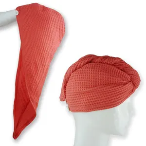 Asciugamano per capelli ad assorbimento rapido con logo personalizzato ricamato in cotone bianco turbante asciugamano per capelli ad assorbimento rapido con bottone elastico asciugamano per capelli waffle