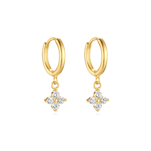 Boucles d'oreilles créoles rondes en argent 925 et or 18 carats avec zircon géométrique en forme de flocon de neige pour femmes - Product Image 1