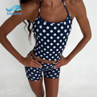 Ensemble deux pièces personnalisé à pois, col bateau, élégant, sans manches, coupe ajustée, respirant, streetwear décontracté pour femme, ensemble de tenue à pois
