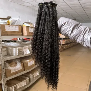 Pre-looped Deep Wave Curl Bulk Human Hair Blend Crochet Braidless Boho Knotless Braids