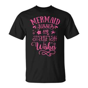 Camiseta Mermaid Kisses And Starfish Wishes de manga corta con cuello redondo unisex para adultos promocional - Product Image 1