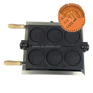 Professional Snack Machines Supplier Cast Aluminium Plate Non-Stick 4 Slices Custom Coin Shaped Waffle Maker Machine