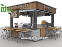 Nouvelle invention : Kiosque à jus de fruits moderne avec toit en MDF, chaises de bar, éclairage LED, style européen, idéal pour les centres commerciaux – Idée de vente chaude