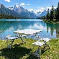 Ensemble table et chaises pliantes en aluminium robuste avec logo personnalisé, 5 pièces, léger, portable, réglable en hauteur, pour l'extérieur, avec valise de transport