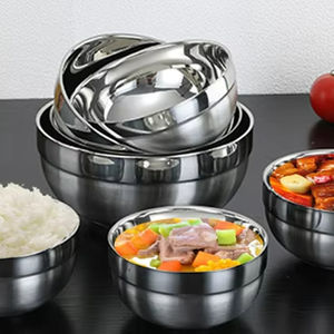 ZHenneng ชามสเตนเลสสองชั้นแบบเกาหลี, ชามเหล็กทนอุณหภูมิสูงกันความร้อนไม่รีดผ้า16ซม. ชามป้องกันการรีด - Product Image 1