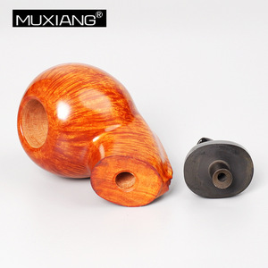 Muxiang Handcrafted Solid Wood Tobacco Pipe Bent Type Apple Shape Fragrant Briar With Burl Bark For Men Smoking - Product Image 2