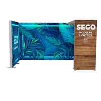 Mur d'affichage modulaire en tissu rétroéclairé en forme de L de 15x10 pieds, double face, pour stand de salon professionnel, avec logo personnalisé gratuit