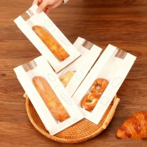 Sac en papier kraft anti-graisse personnalisé, biodégradable, pour cadeaux, mariage, nourriture, baguette, croissant, avec fenêtre transparente - Product Image 1