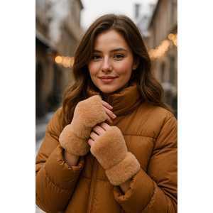 Guantes de Felpa Jacquard Beige para Mujer, Diseño Recortado, Impermeables, Mitones de Invierno Acrílicos ELD33 - Product Image 4