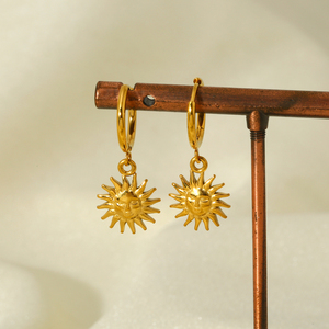 INS Trend 18k Gold Plated <strong>Stainless</strong> <strong>Steel</strong> Engraved Sun Face Drop Dangle Hoop Earring Tarnish Free <strong>Jewelry</strong> - Product Image 6