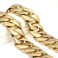 Mens 31MM Large Heavy Polished Custom Necklace Stainless Steel Plated 18K Gold Thick Chunky Cuban Curb Chain Link Necklace