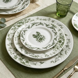 Vaisselle en céramique vintage française, assiettes rétro du milieu du siècle, assiettes pour le petit-déjeuner, les pâtes et les desserts - Product Image 1