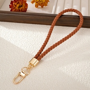 Simple <b>Car</b> Keyring PU Leather Strap Braided Phone Chain Promotion Gift Low Price Gold Plated Alloy Clasp Wristlet Keychain - Product Image 3