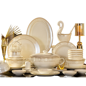 Luxury <b>2</b>-10 Europe Design Royal Bone China Ceramic Dinnerware <b>Set</b> Gold Inlay Plates for Home Service - Product Image 1