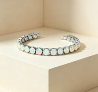 Meilleure Vente Bracelet Tennis Géométrique Tendance en Laiton Plaqué Argent avec Opale de Feu Ovale 6x8mm, Bijou à Maillons pour Femme, Anniversaire
