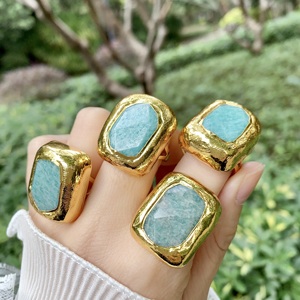 Anillo de Amazonita de Piedra Natural BD-C6320, Anillo de Oro de 18k, Joyería Vintage para Mujer, Forma Cuadrada, Anillo Ajustable - Product Image 1