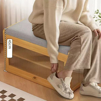 Banc à chaussures d'entrée avec rangement intégré, multifonctionnel, avec assise rembourrée, en bambou et rotin, capacité de plus de 50 paires