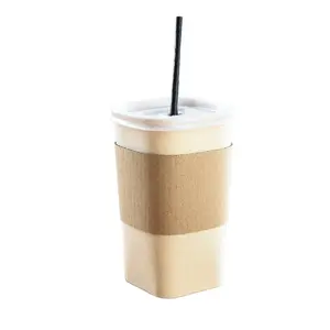 Tazza di carta quadrata con Logo personalizzato zuppa tazza di caffè in carta biodegradabile usa e getta da 12 once per cibi caldi con coperchio
