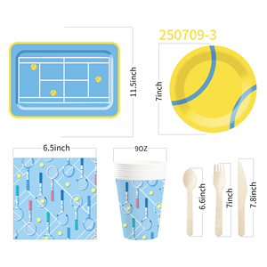 DAMAI - Juego de Platos de Papel para Decoración de Fiestas de Tenis, Cumpleaños, Incluye Platos, Vasos y Servilletas para Fiestas Deportivas de Niños - Product Image 6