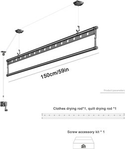 Séchoir à <span class=keywords><strong>linge</strong></span> pliable à main, à <span class=keywords><strong>poulie</strong></span> en alliage d'aluminium à tige unique, monté au <span class=keywords><strong>plafond</strong></span>, pour salle de bain, nettoyage - Product Image 1